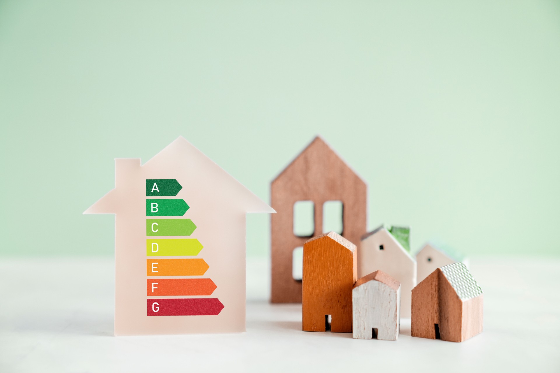 Wooden house with house efficiency rating, ecological house, sustainable development concept